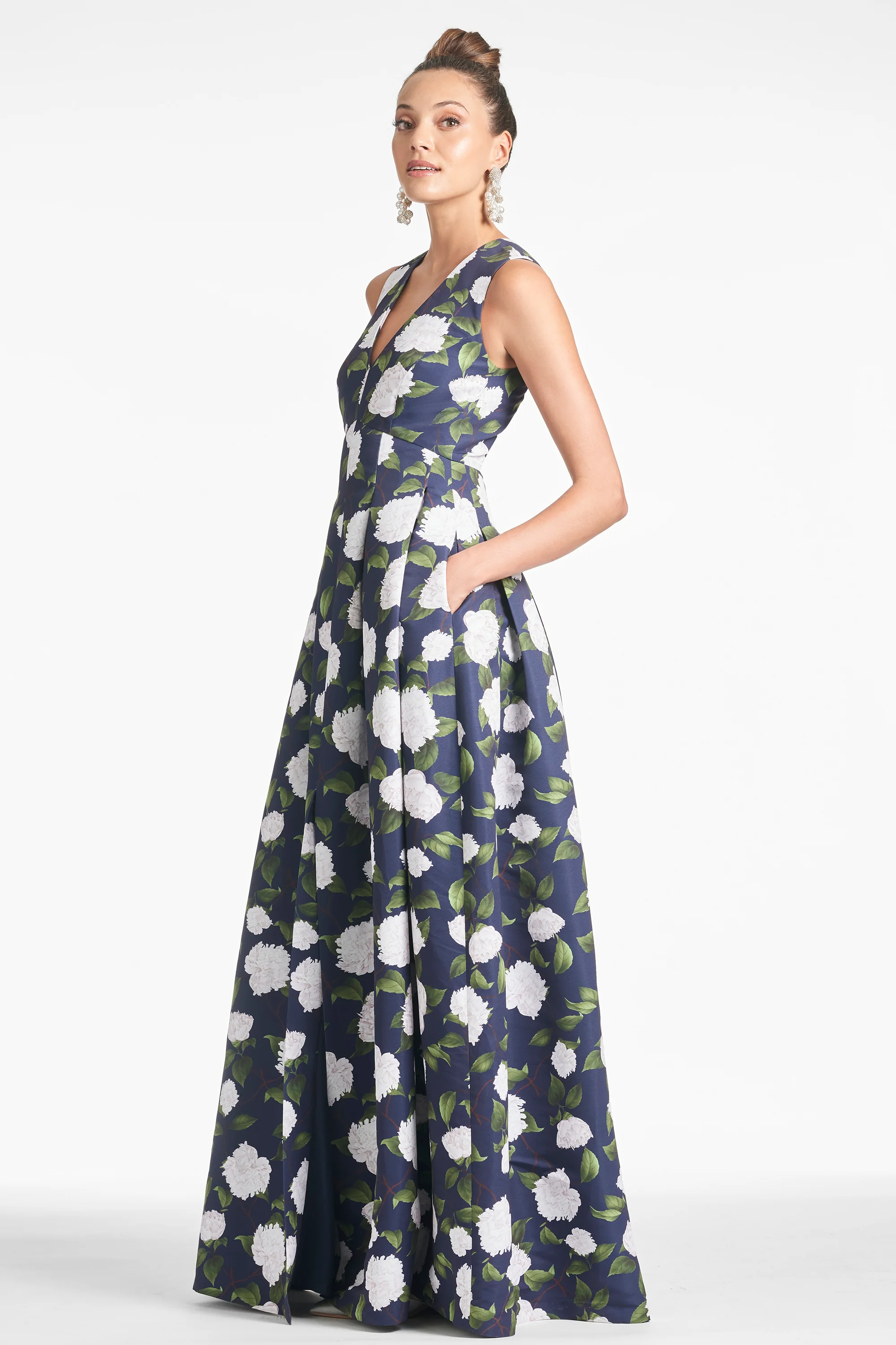 BROOKE GOWN - NAVY/IVORY MOONLIT GARDEN - FINAL SALE