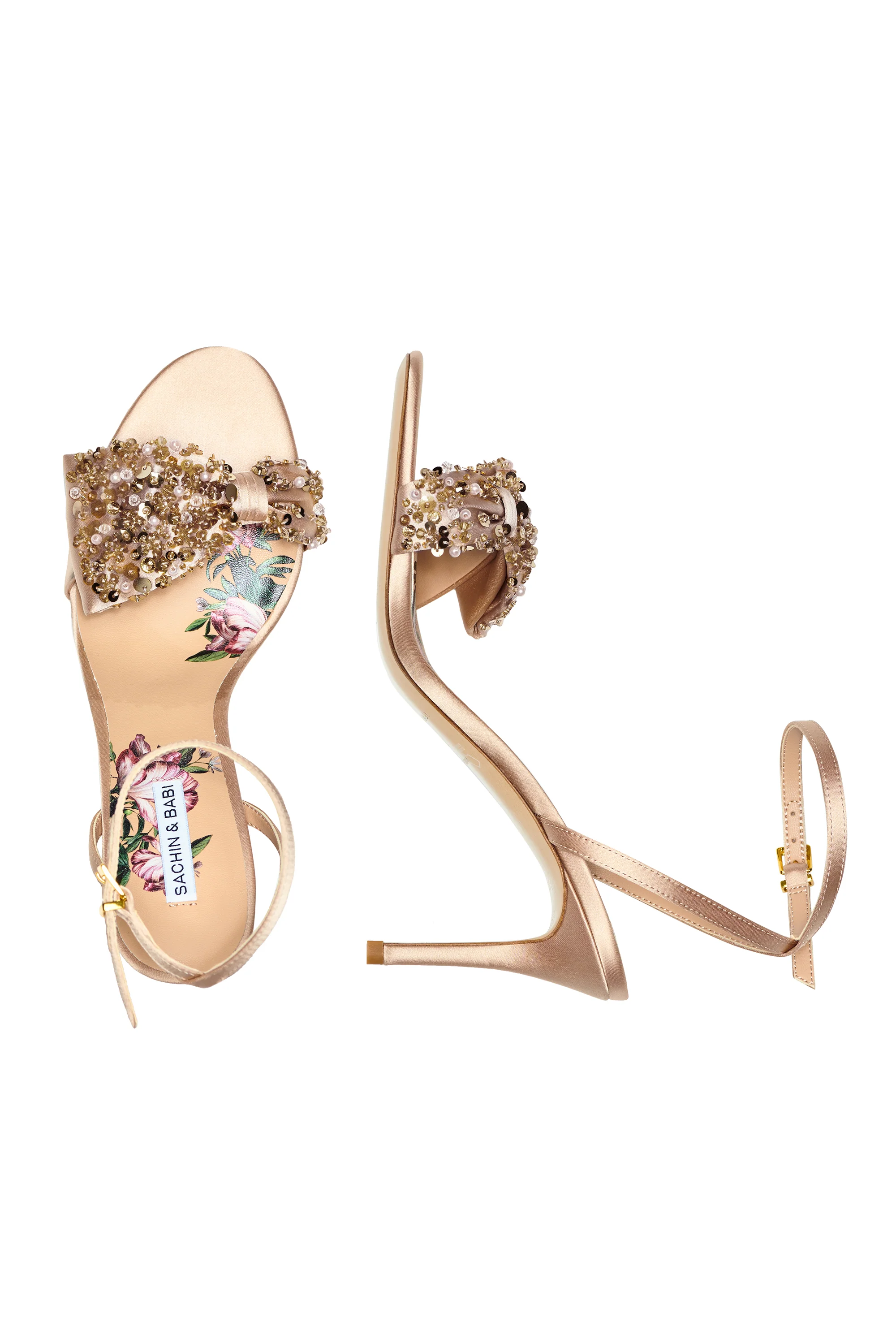 CHELSEA EMBELLISHED OBI-BOW OPEN TOE - CHAMPAGNE