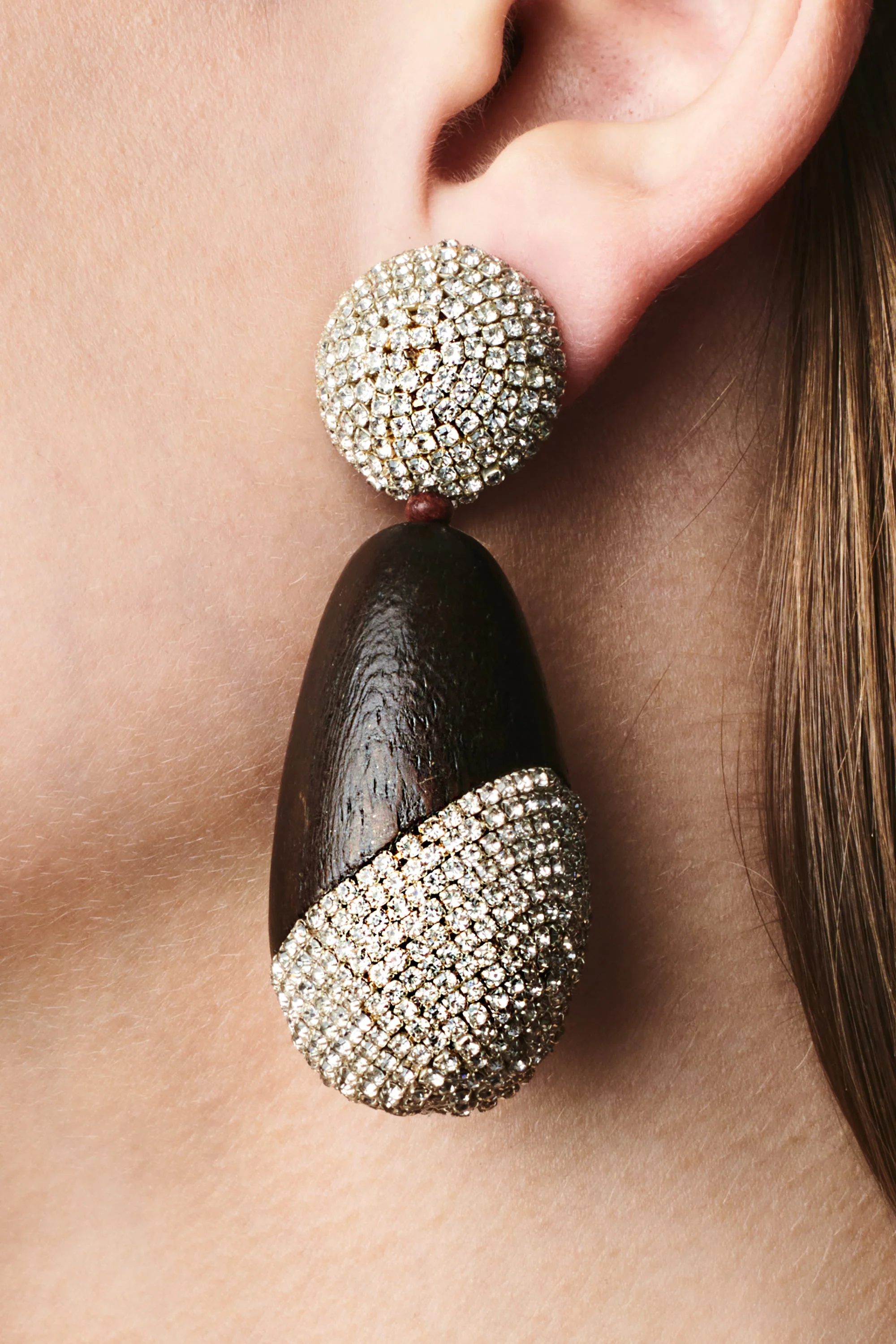 CHRISTINA EARRINGS - ROBLE WOOD/CLEAR CRYSTALS