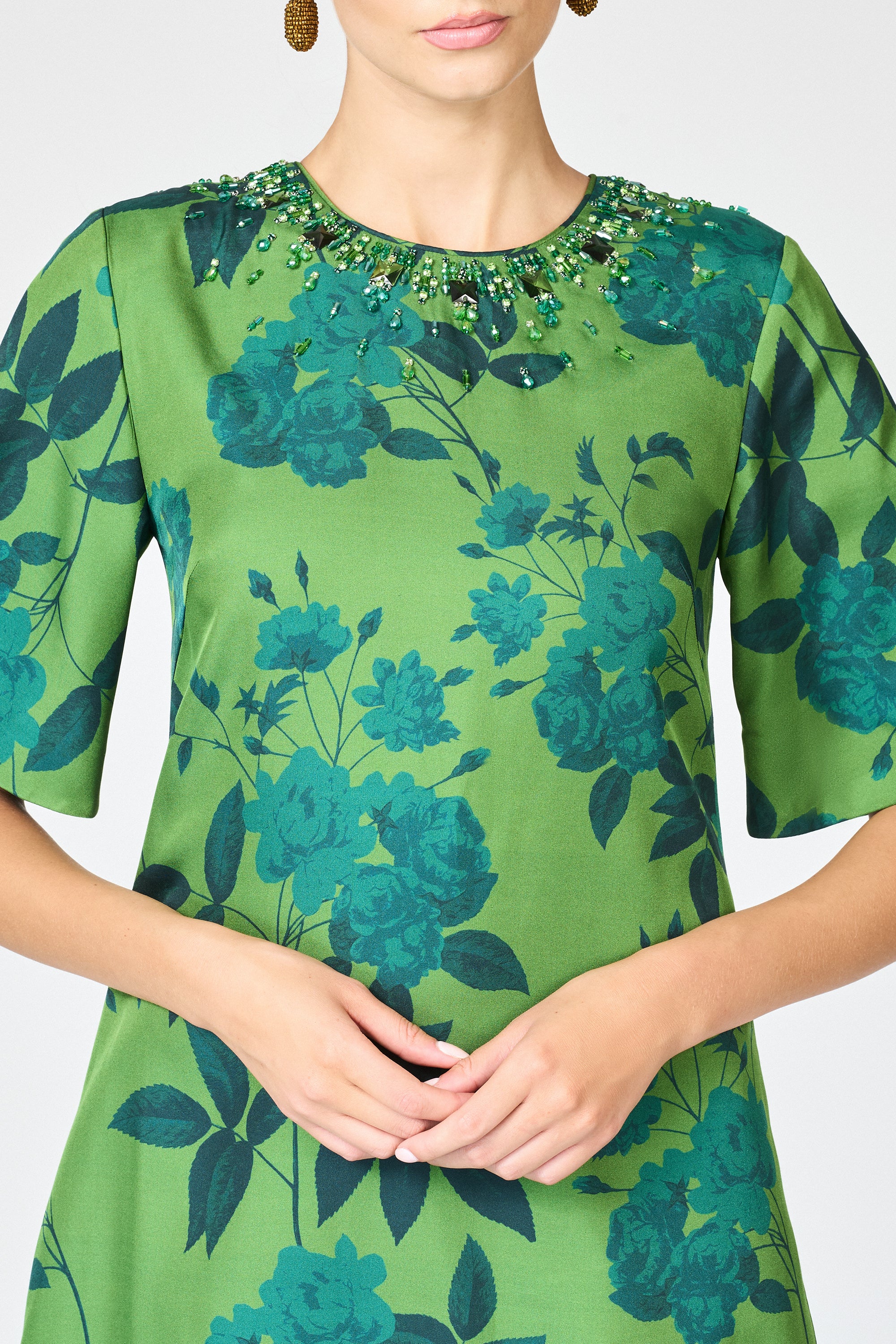 EMBELLISHED LEMIE DRESS - EMPRESS GREEN ROSES - Image 3