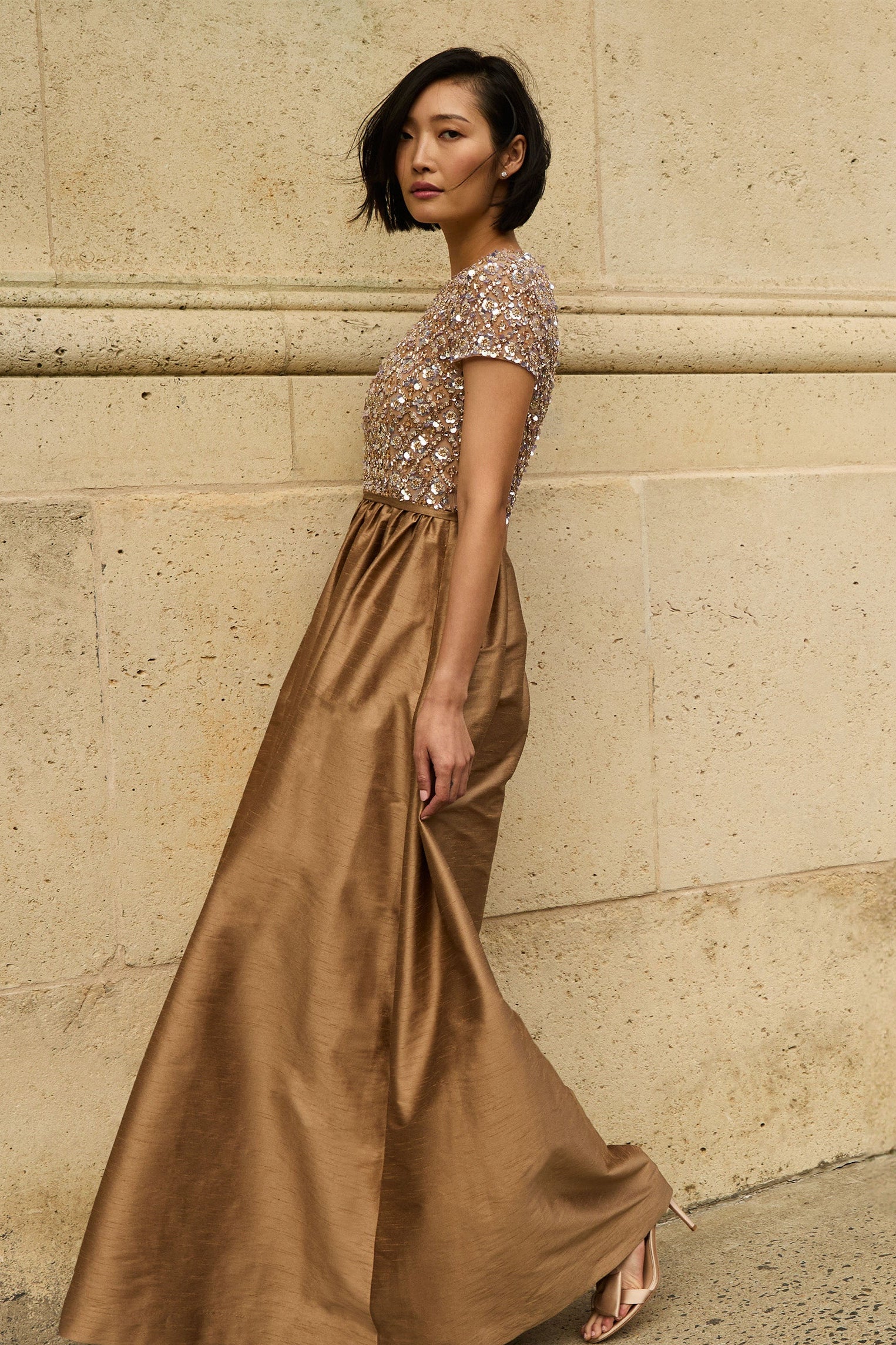 EMBELLISHED LONDON GOWN - CAFE