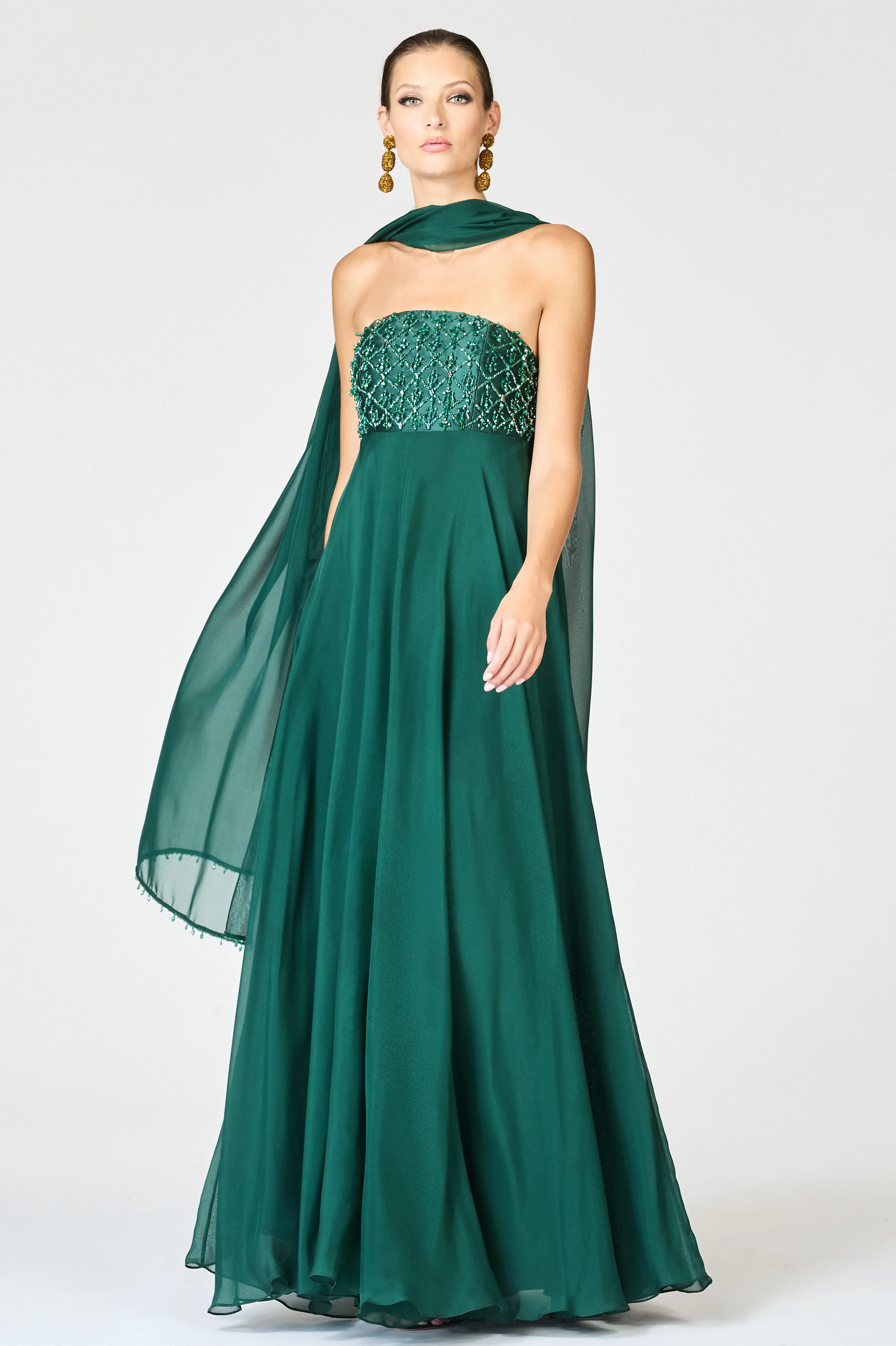 EMBELLISHED MONACO GOWN - FOREST GREEN - Image 2