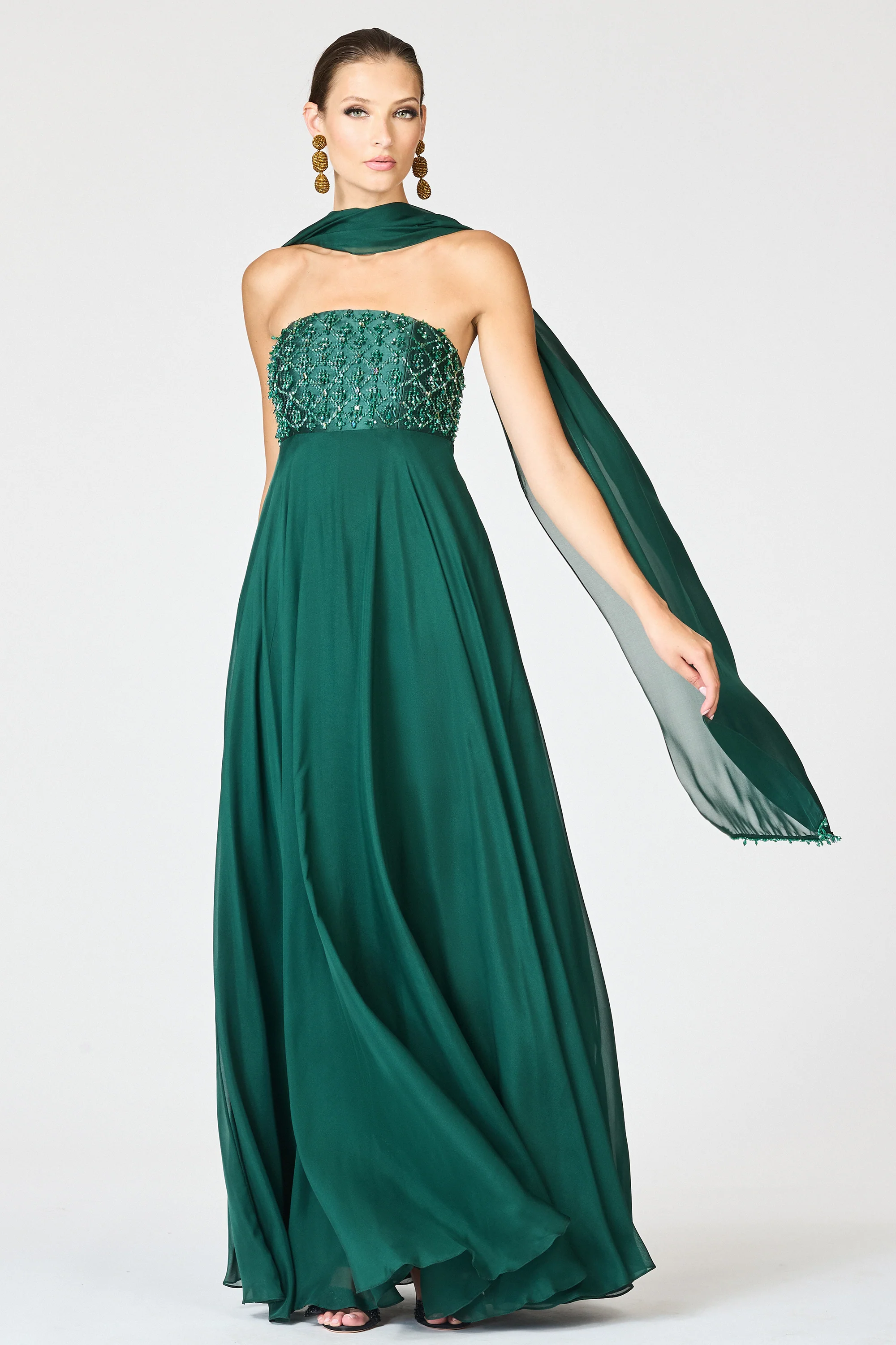 EMBELLISHED MONACO GOWN - FOREST GREEN - Image 4