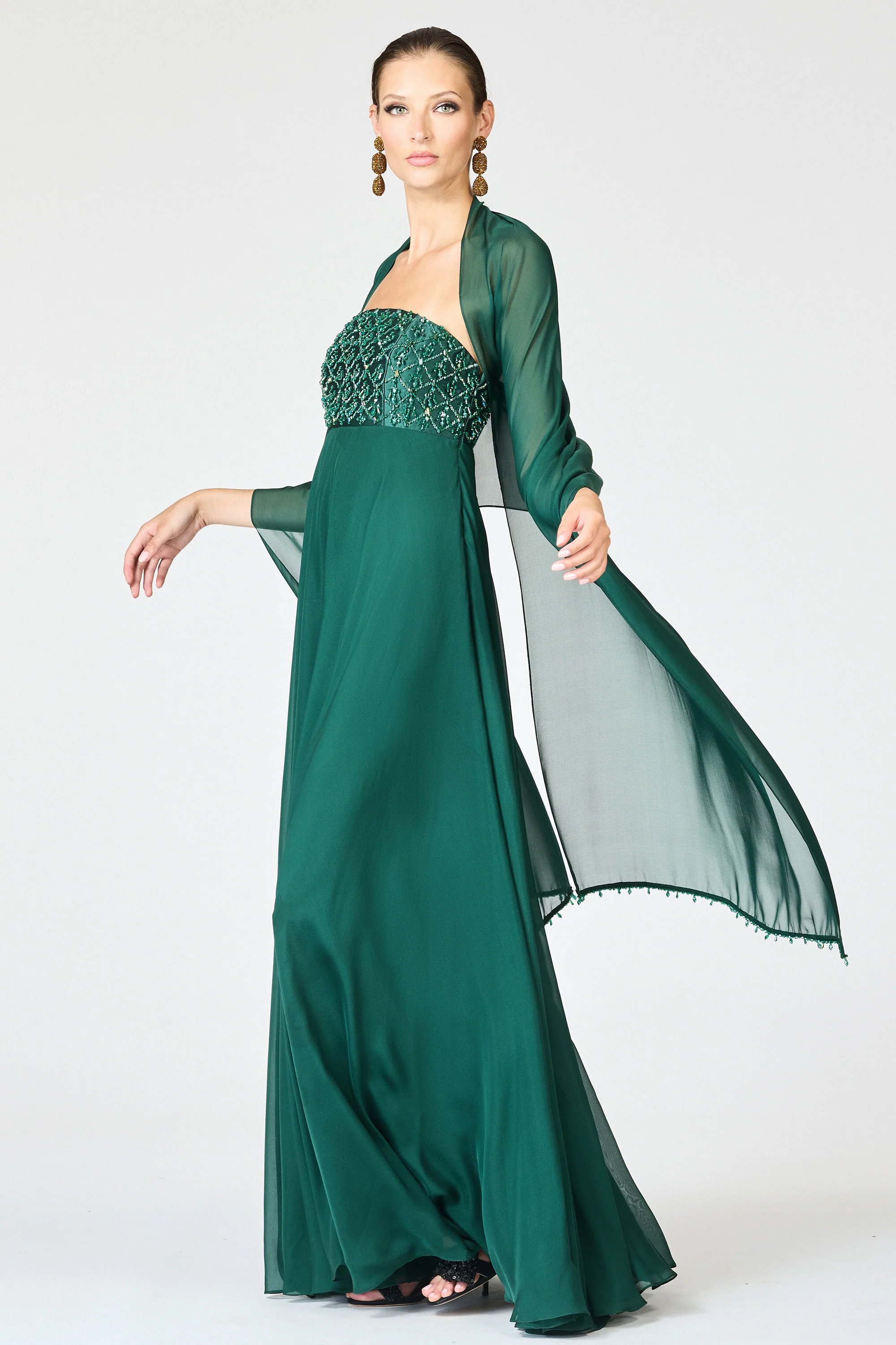 EMBELLISHED MONACO GOWN - FOREST GREEN - Image 7