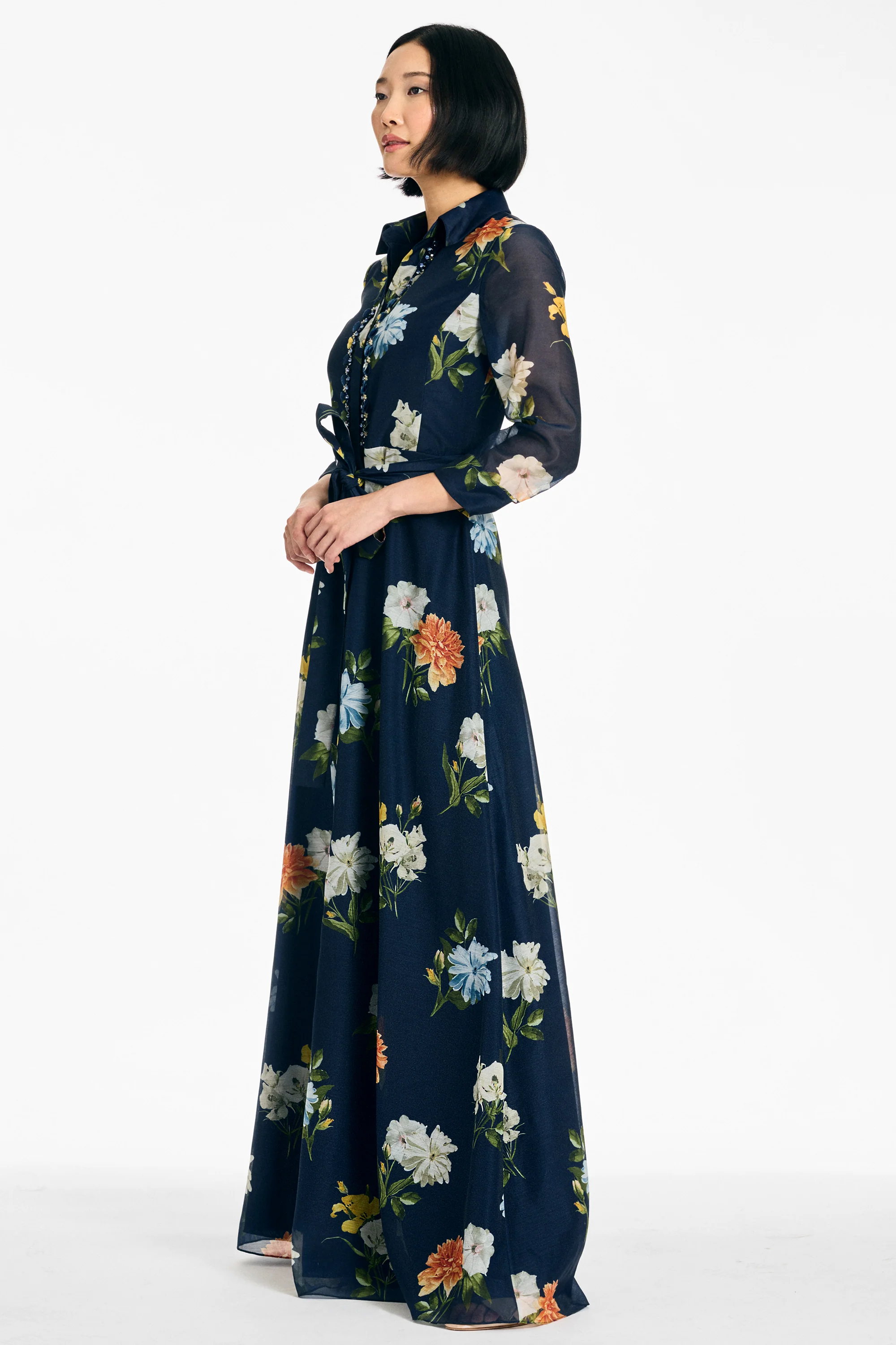 EMBELLISHED ADDISON GOWN - NAVY WILDLFOWERS - Image 3