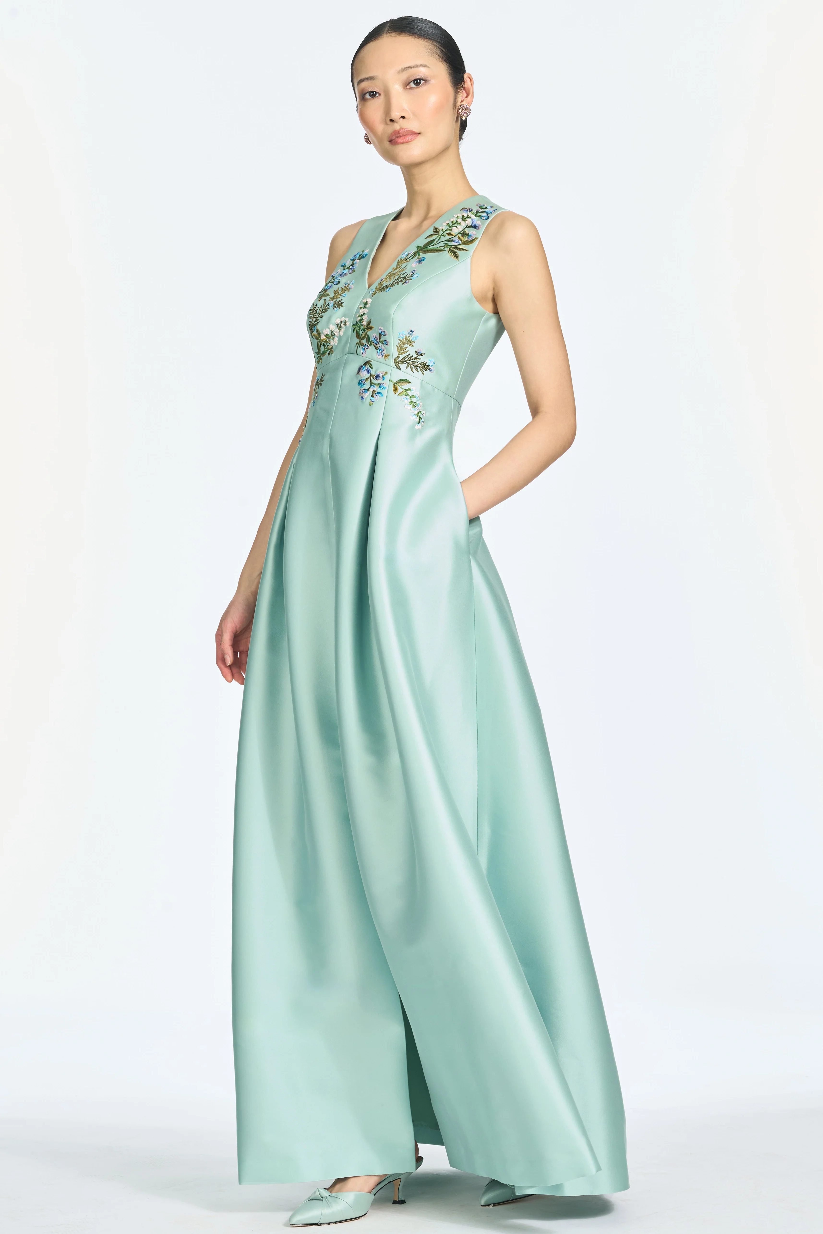 EMBROIDERED BROOKLYNNE GOWN - CELADON - Image 3