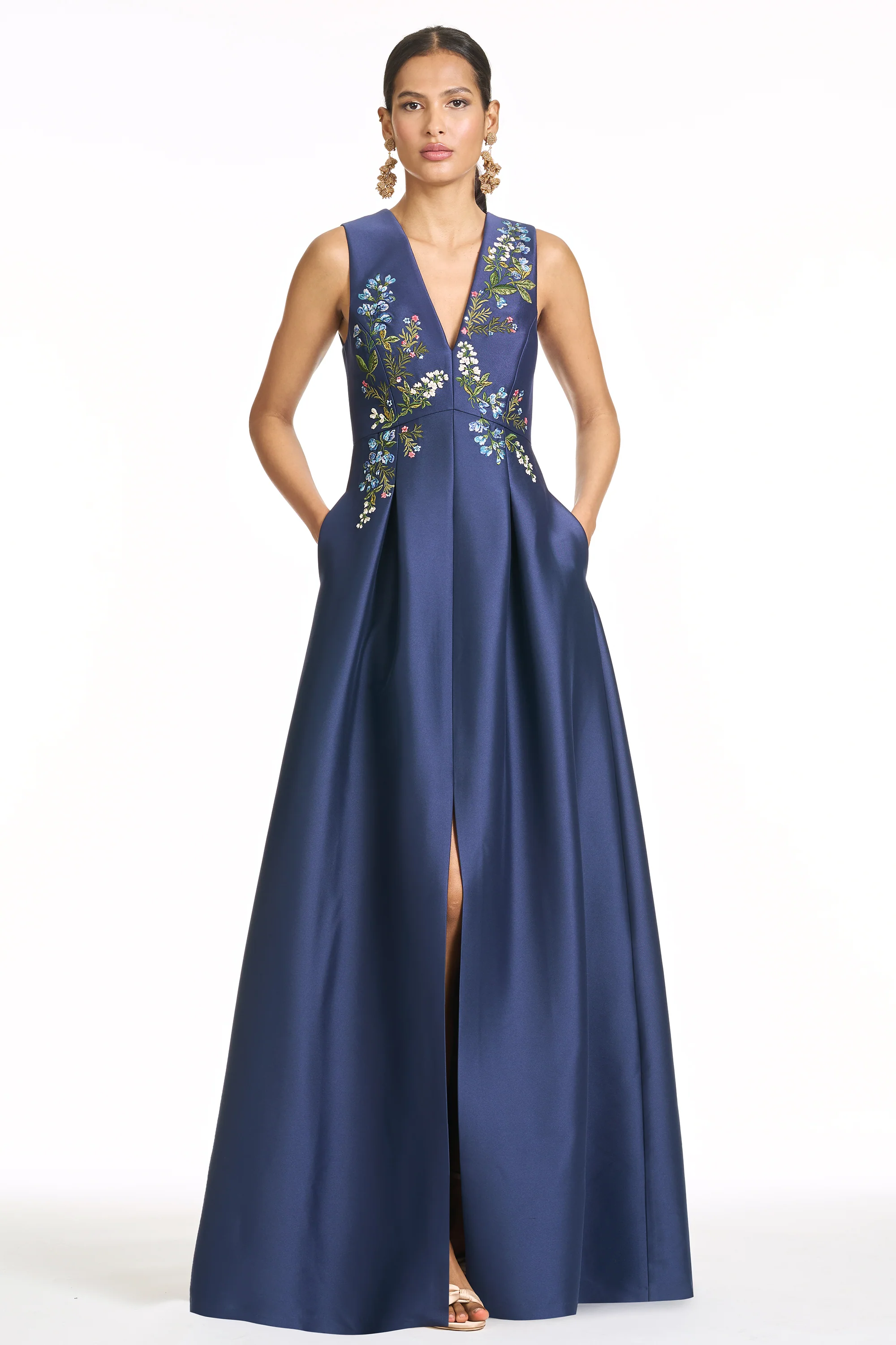 EMBROIDERED BROOKLYNNE GOWN - WASHED INDIGO - Image 3