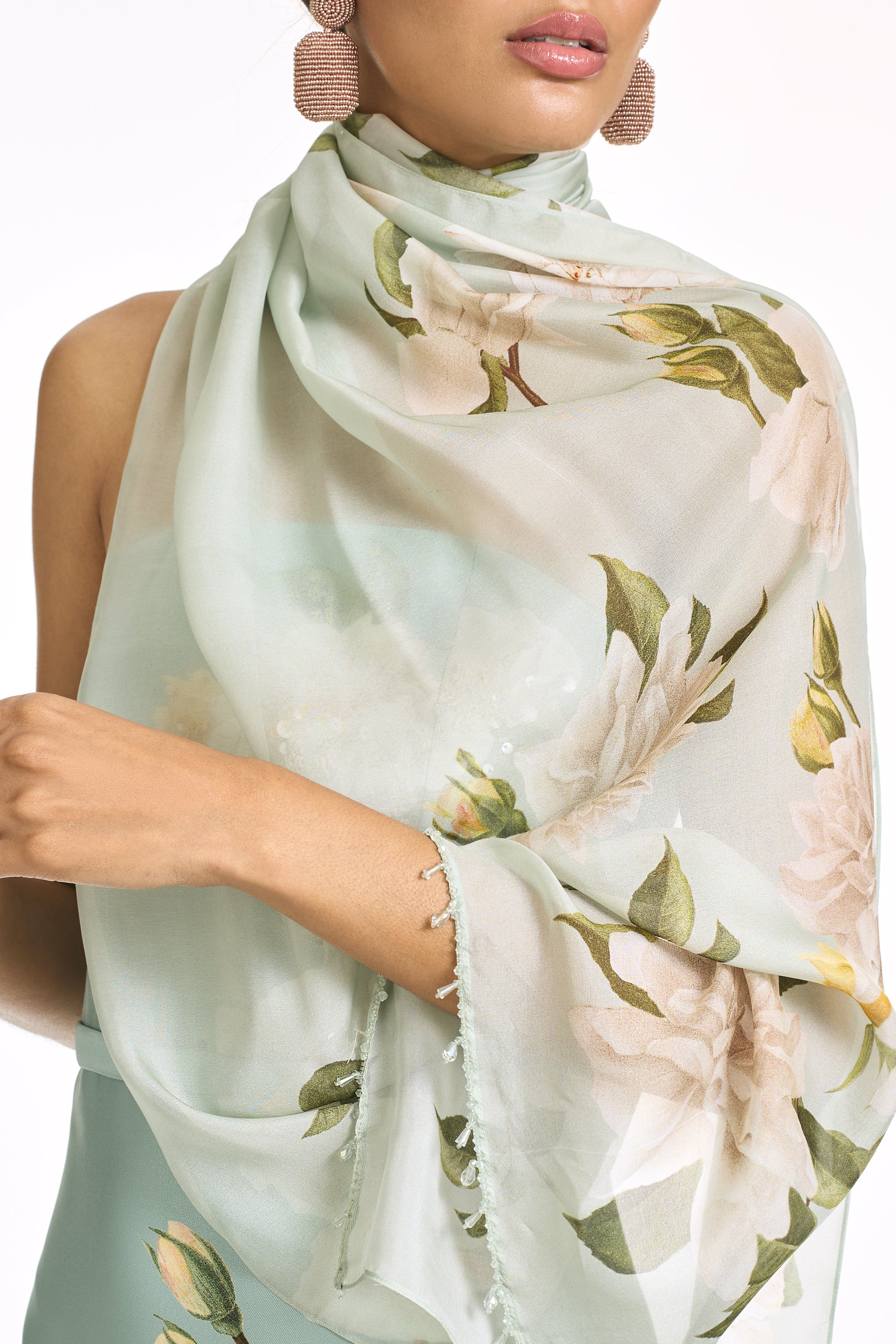 EMBELLISHED EMMY SCARF - CELADON SOIREE